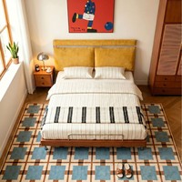 Lit double en bois massif de style Bauhaus, d'inspiration française, du milieu du siècle, avec tête de lit minimaliste rembourrée, à joints mortaise et tenon, pour chambre principale