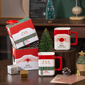 Personalized Santa Claus Snowman <b>Ceramic</b> Square <b>Cup</b> Winter <b>Cups</b> Handmade Mug Christmas Mugs <b>Ceramic</b> Cute Mugs - Product Image 1