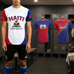 เสื้อยืดกีฬาแขนสั้นลายธงชาติเฮติแบบสบายๆ ไซส์พลัส ผลิตด้วยโพลีเอสเตอร์ พิมพ์ลาย 3 มิติ สำหรับแฟนฟุตบอล - Product Image 3