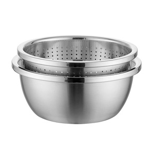 Stainless Steel Round <b>Colander</b> <b>Strainer</b> Bowl 304 Non Magnetic Kitchen Vegetable Washing Dishware For Home And Commercial Use - Product Image 1