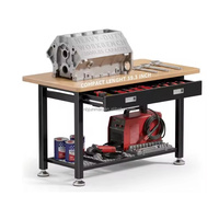 Banco de Trabajo Resistente para Garaje con Cajones y Estantes, Estructura de Acero, Superficie de Madera, Altura Ajustable, OEM/ODM/OBM, Capacidad de Carga de 907 kg (2000 lb)