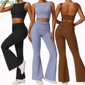 2024 New Women Gym Fitness Yoga Set Bra And High Waist Hip Lift Flare Leggings Sports Wear Suit Outdoor Workout Sets