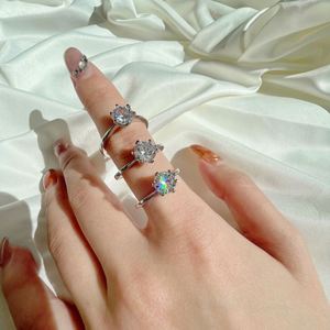 Dylam <b>Adjustable</b> Open 1CT 925 <b>Sterling</b> <b>Silver</b> Engagement <b>Rings</b> Solitaire Cubic Zirconia CZ Wedding Promise <b>Rings</b> for Women - Product Image 2