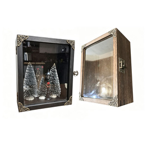 Cadre en bois pour boîte à ombre profonde, Vitrine pour boîtes à ombre profondes avec panneau en lin doux, Finition brûlée vintage et quincaillerie métallique - Product Image 1