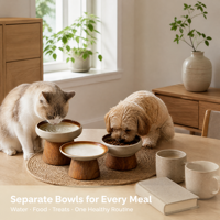 Bols surélevés en céramique pour animaux de compagnie, support en bois à bord large, gamelle surélevée pour chat et chien, design surélevé, mangeoire surélevée pour nourriture et eau