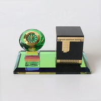 Personnalisé Verre Cristal Vert Diamant Horloge Avec Cristal Kaaba Modèle Islamique Décoration Cadeaux