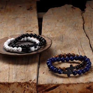 Bracciale Vintage con croce in pietra naturale <span class=keywords><strong>e</strong></span> bracciale rotondo con perline <span class=keywords><strong>di</strong></span> agata <span class=keywords><strong>occhio</strong></span> <span class=keywords><strong>di</strong></span> <span class=keywords><strong>tigre</strong></span> <span class=keywords><strong>e</strong></span> <span class=keywords><strong>ametista</strong></span> elastico per uomo <span class=keywords><strong>e</strong></span> donna regalo - Product Image 4