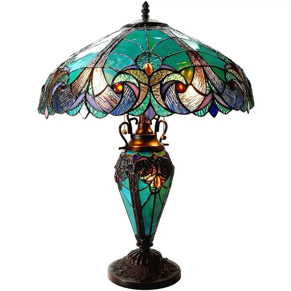 TFZ-01827 Antique stained glass Victorian 3 Light Double Lit Table Lamp 18-Inch tiffanylampe