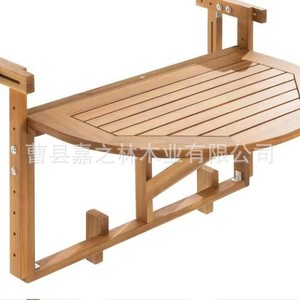 Wooden Balcony <b>Folding</b> <b>Table</b> Semicircular Solid Wood <b>Outdoor</b> <b>Table</b> Trestle Base Rustic Design - Product Image 3