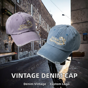 Gorras de Béisbol Personalizadas de 6 Paneles con Logotipo Bordado, Estilo Deportivo, de Mezclilla, Sin Estructura, con Visera Curva, Acabado Vintage Lavado - Product Image 2