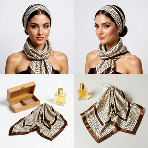<strong>Geometric</strong> Pattern Satin Silk Scarf <strong>Set</strong> with Headband and Neck Wrap for Womens Hair Accessories and Gift Box - Product Image 1