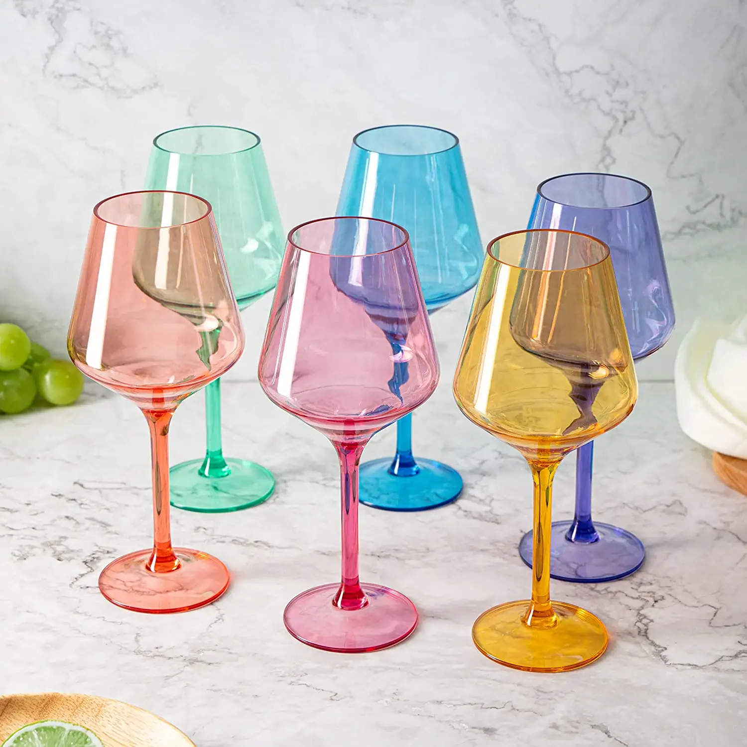 Lot de 6 verres à vin colorés Estelle, lot de 6 verres à vin multicolores à pied, meilleure vente 2023