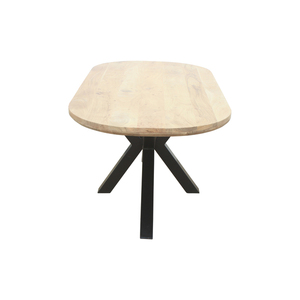 Table à manger industrielle avec plateau en bois d'acacia massif et base en métal noir avec revêtement en poudre, design contemporain pour salle à manger et maison - Product Image 3