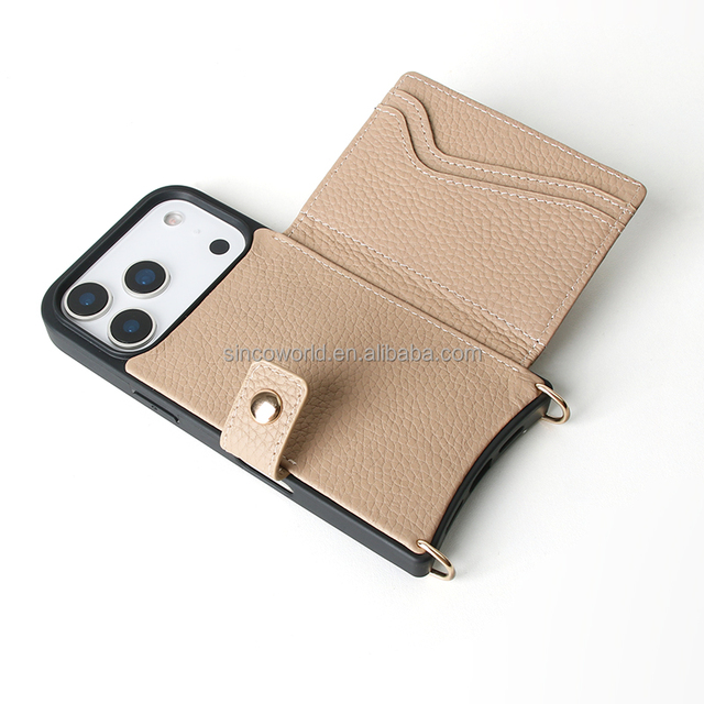Sinco INS Style Leather Crossbody Wallet Phone Case with Strap & Card Holder for 15/17 Pro Max-Shockproof