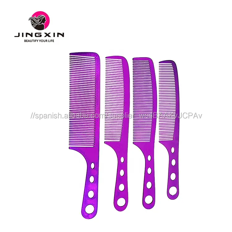 OEM salón profesional peluquería peines impreso personalizado de acero inoxidable al por mayor de pelo de metal peines