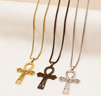 Collier croix égyptien Ankh et Oeil d'Horus en acier inoxydable avec pendentif aile de serpent en plaqué or 18 carats accessoires pour hommes