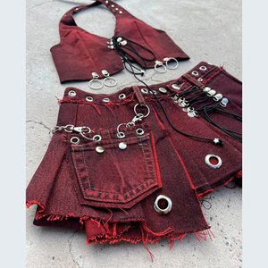 DIZNEW New Arrival Women's Clothing Sexy Two Piece Set Summer Lace up Top and <strong>Pleated</strong> <strong>Skirt</strong> Set Casual Jeans <strong>Denim</strong> <strong>Skirt</strong> 2024 - Product Image 4
