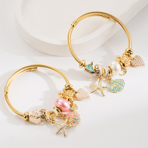 Bracciale in Acciaio Inossidabile <span class=keywords><strong>con</strong></span> <span class=keywords><strong>Ciondolo</strong></span> a Forma di Stella Marina e Conchiglia <span class=keywords><strong>con</strong></span> Diamante, Bracciale Regolabile, Gioiello da Mano per Vacanze al Mare - Product Image 3