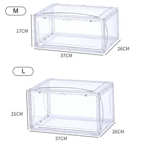Размер L PET портативный магнитный бокс для обуви, прозрачный пластиковый контейнер для хранения, прозрачный Штабелируемый