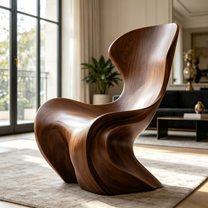 Poltrona Vintage con Texture in Legno Naturale per Interni Moderni Mid-Century e Stile Wabi-Sabi - Product Image 3