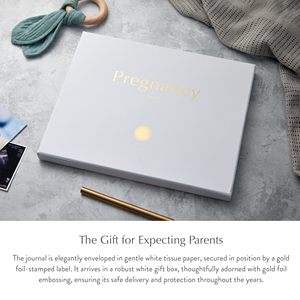 Journal de bébé luxueux personnalisable en lin avec couverture rigide, logo gaufré or, un livre de souvenirs de grossesse luxueux, carnets personnalisés - Product Image 6