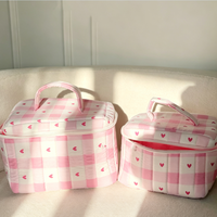 Trousse de Maquillage Matelassée Rose avec Poignée Supérieure, Fermeture Éclair, Spacieuse, Légère et Portable pour Cosmétiques