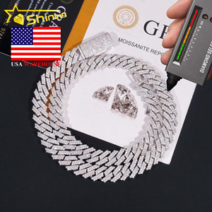 미국 신규 입고 12mm 925 실버 쿠반 링크 체인 모이사나이트 힙합 주얼리 남성용 아이스드 아웃 모이사나이트 다이아몬드 목걸이 - Product Image 1