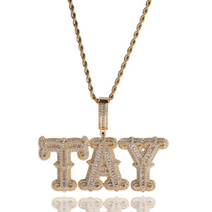 Pendentif lettre diamant de luxe Plaque signalétique Hip Hop Bijoux glacés Collier nominatif personnalisé pour femmes hommes Bijoux de mode - Product Image 1