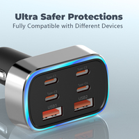 Cargador de Coche USB C de Carga Súper Rápida 6 en 1 con Luz RGB, Cargador USB para Encendedor de Cigarrillos Multipuerto de 105 W para iPhone