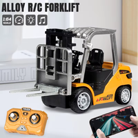 Mini chariot élévateur RC 2,4 GHz en alliage à l'échelle 1/64 avec remorque, jeu de bureau, télécommande via application, camion de chantier, jouets et cadeaux pour enfants