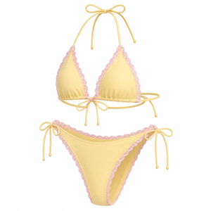 Conjunto de bikini triangular para mujer con encaje, traje de baño halter de 2 piezas, ropa de playa con cordón ajustable - Product Image 2