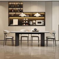 Ensemble table et chaises de salle à manger en bois minimaliste italien, table rectangulaire avec plateau fixe en ardoise blanche pour petit appartement
