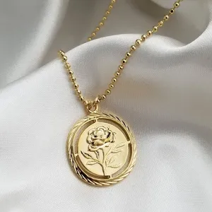 뜨거운 판매 18k 골드 메달리온 동전 목걸이 꽃 장미 목걸이 펜던트 어머니 선물