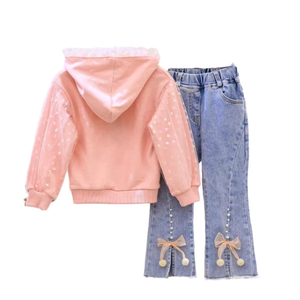 Nouvelle Mode Ensembles de Vêtements pour Filles Sweat à Capuche <span class=keywords><strong>Licorne</strong></span> Pailletée et Pantalon en Jean Perlé pour Enfants - Product Image 4
