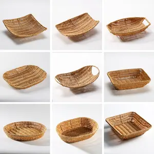 Huangtu PP Rattan Serving Tray Plastic Woven Basket Bread Snack Plate Fruit Plate Living Room Tea Table Dried Fruit Storage