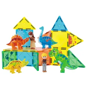 Jouet de dinosaure à aimant fort de 49 pièces avec impression de blocs magnétiques en plastique jouets de construction de zoo carreaux magnétiques