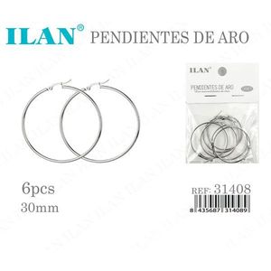 Orecchini a Cerchio Ilan 30mm Colore Argento Confezione da 6 Pezzi - Product Image 3