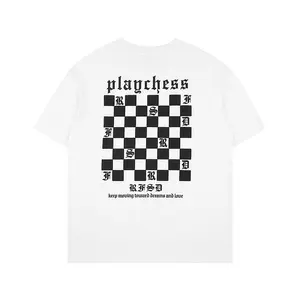 Primavera y verano nueva camiseta de moda con estampado de tablero de ajedrez manga corta suelta creativa para parejas de hombres y mujeres