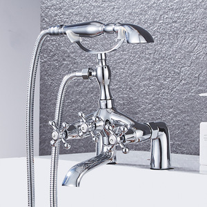 Rubinetti di riempimento per <span class=keywords><strong>vasca</strong></span> in ottone romano in stile Vintage Kit rubinetto per doccia per <span class=keywords><strong>vasca</strong></span> da bagno <span class=keywords><strong>con</strong></span> soffione doccia portatile a forma di telefono - Product Image 2