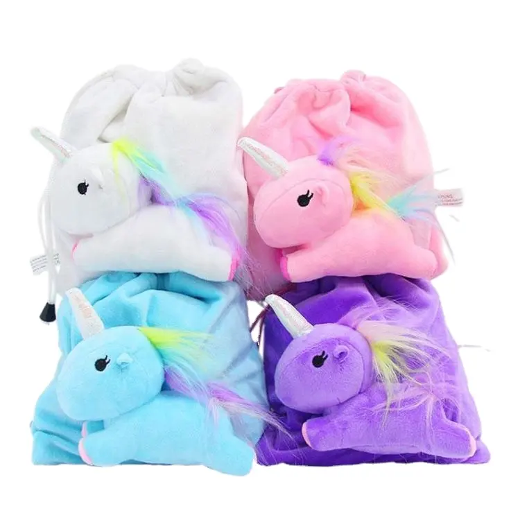Fashion Soft Flannel Women Pocket Stereoscopic Colored Flying Pony Unicorn Gifts Plush Bags Stuffed Unicorn Toy