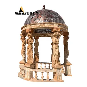 Tùy chỉnh pergolas và ngoài trời gazebos đá chạm khắc gazebo Hy Lạp Roman người phụ nữ tượng Hoàng Hôn Đỏ Đá Cẩm Thạch vườn gazebo