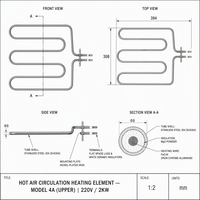 Élément chauffant pour four à convection OEM, 2KW 220V, tube chauffant à air plat en serpentine en acier inoxydable SS304 pour pièces de rechange de four à air chaud 394x308mm