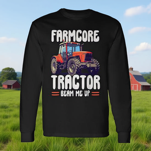 Farmcore <b>Tractor</b> Beam Me Up Long Sleeve <b>T</b>-<b>Shirt</b> Farmer Vintage Design - Product Image 3