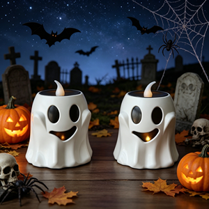 Novedosa Lámpara Decorativa de Halloween para Interiores y Exteriores, Linterna Decorativa Reutilizable sin Llama, Lámpara de Vela Fantasma de Halloween LED - Product Image 1