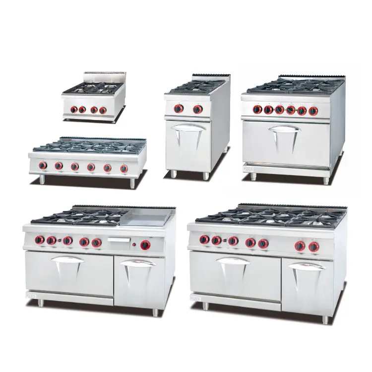 Máquina de cocina de 4 y 6 quemadores para restaurantes, equipo de cocina, estufa de gas con soporte, precio Industrial, comercial, lpg