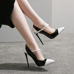 Spring New Black <strong>White</strong> Patchwork Women Wedding <strong>Pumps</strong> Spike High Heels <strong>Lady</strong> Dress Shoes Plus Big Size 34-47 - Product Image 4