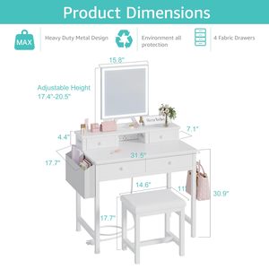 Table de maquillage moderne minimaliste <span class=keywords><strong>avec</strong></span> <span class=keywords><strong>miroir</strong></span> LED blanc <span class=keywords><strong>et</strong></span> rangement pour chambre à coucher, petit espace - MDF, intensité réglable, fixation au sol - Product Image 3