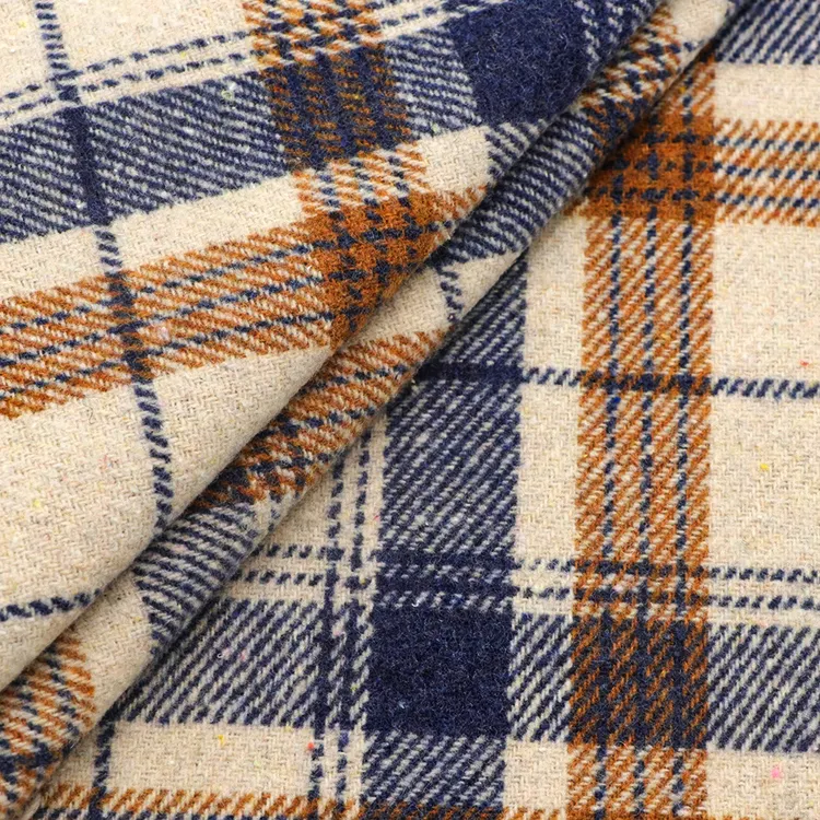 Flannel Check Polyester Viscose Cotton Plaid Check Woven Woolen Yarn Dyed Tweed Winter Fabric For Coat