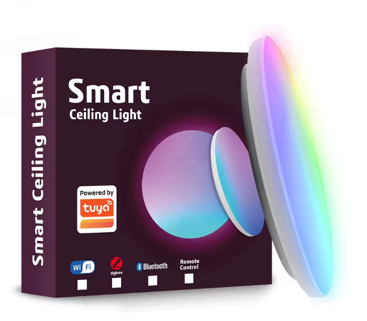Tuya WIFI 5-way Dual-mode RGB+WW+CW Round Ceiling Lamp AC220V 24W Smart Life for Alexa Google Assistant Dimming Illusion Lamps
