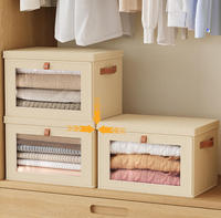 Grand organisateur de placard en tissu avec fenêtre et poignées, boîtes de rangement décoratives pliables pour étagères